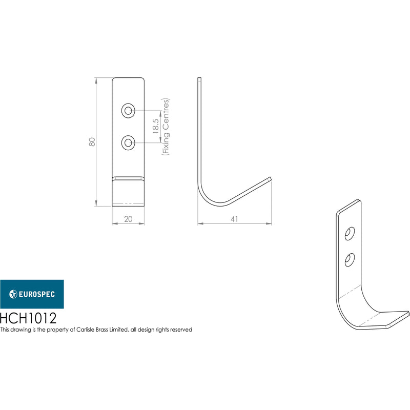 Eurospec - Flat Coat Hook - Satin Stainless Steel - HCH1012SSS - Choice Handles