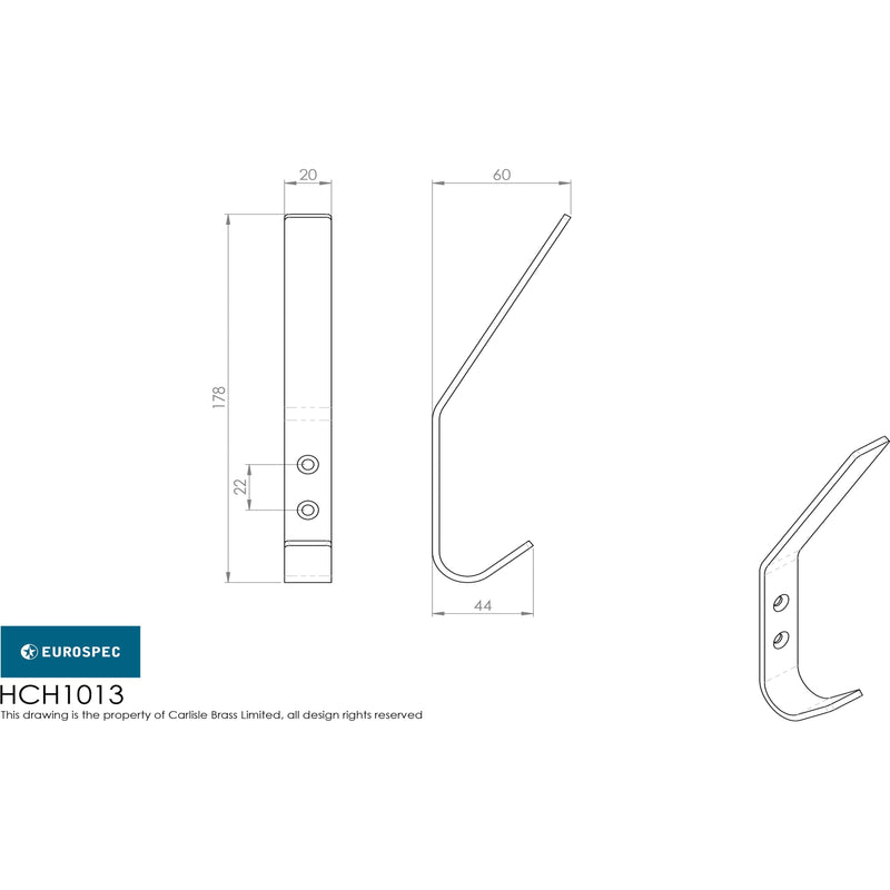 Eurospec - Hat and Coat Hook - Satin Stainless Steel - HCH1013SSS - Choice Handles