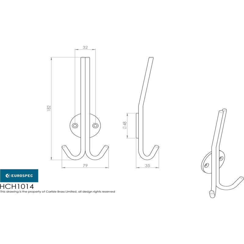 Eurospec - Hat and Coat Hook - Satin Stainless Steel - HCH1014SSS - Choice Handles