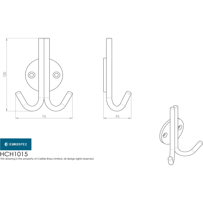 Eurospec - Coat Hook - Bright Stainless Steel - HCH1015BSS - Choice Handles