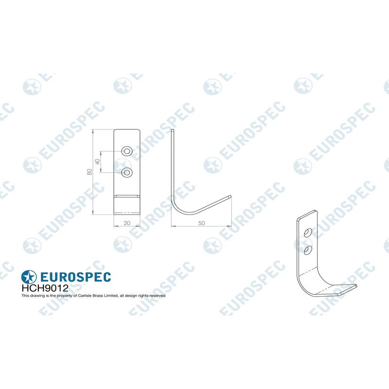 Eurospec - Aluminium Flat Coat Hook - Satin Anodised Aluminium - HCH9012SAA - Choice Handles