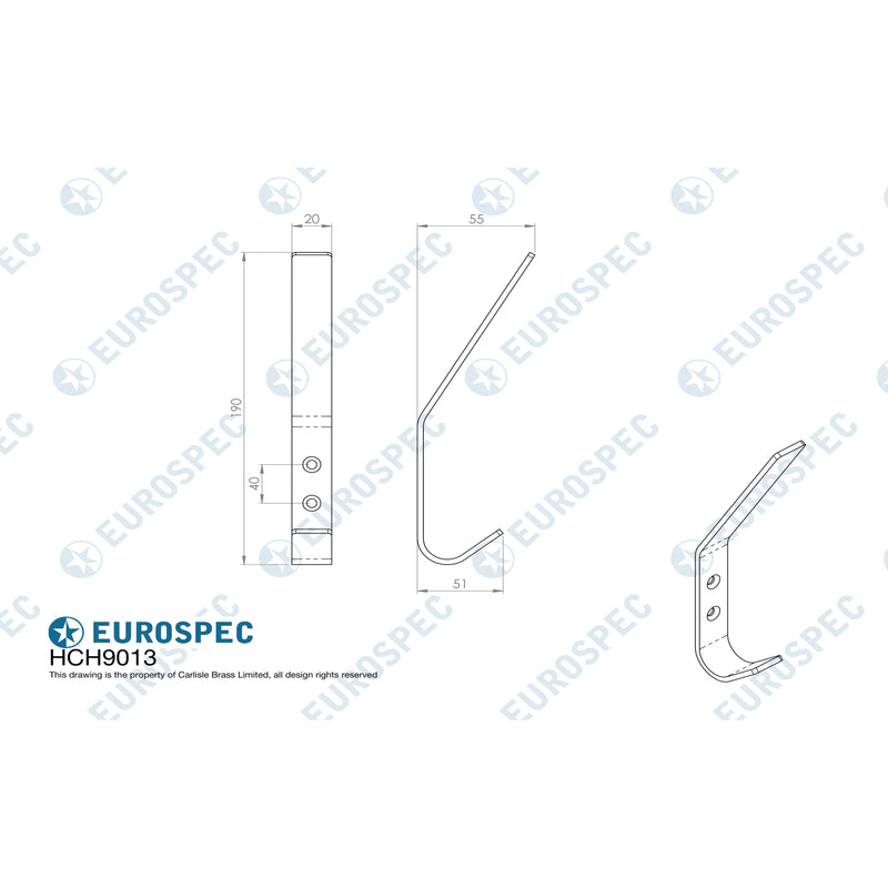 Eurospec - Aluminum Flat Hat and Coat Hook - Satin Anodised Aluminium - HCH9013SAA - Choice Handles