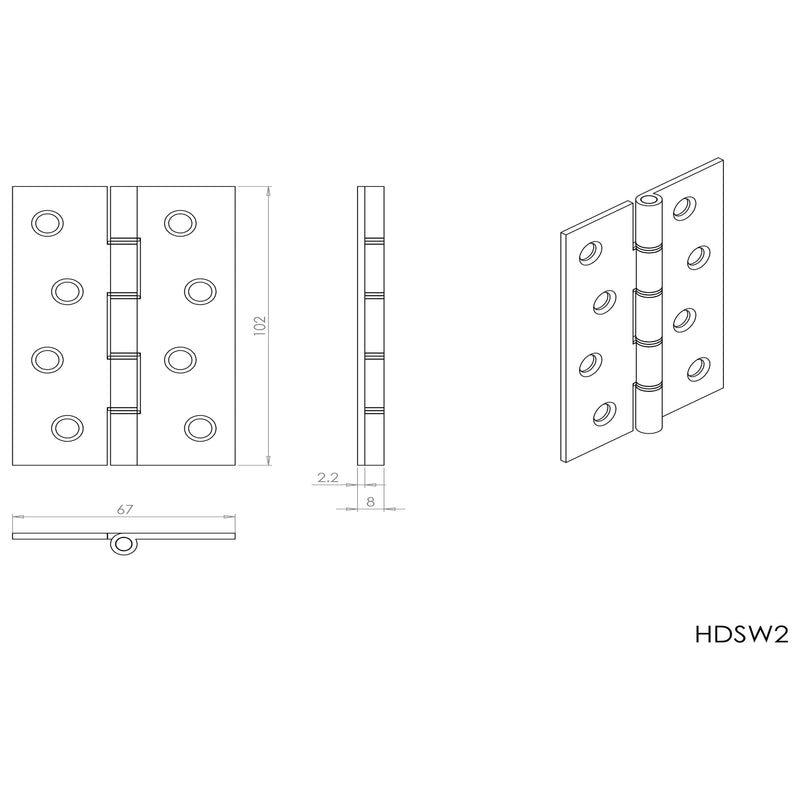 Carlisle Brass - 76mm Double Steel Washered Brass Butt Hinge - Polished Chrome - HDSW2CP - (Pair) - Choice Handles