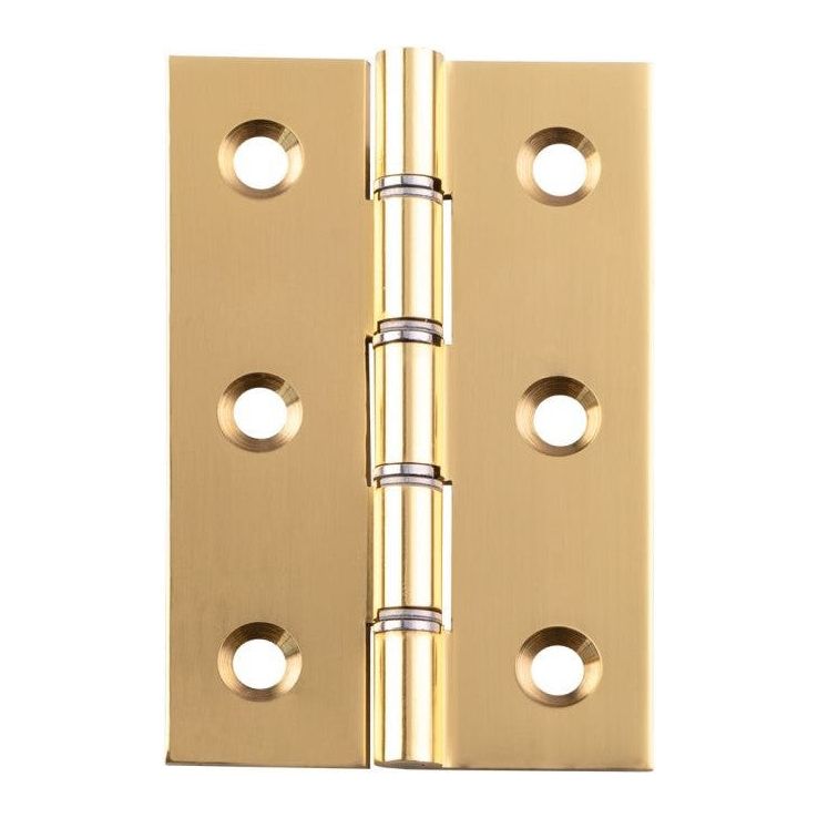 Carlisle Brass - 102mm x 67mm x 4mm - Double Phosphor Bronze Washered Butt Hinge - Polished Lacquered - HDPBW61 - (Pair) - Choice Handles