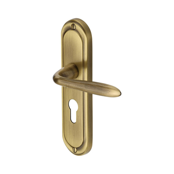 Heritage Brass Door Handle for Euro Profile Plate Henley Design Antique finish - HEN1248-AT - Choice Handles