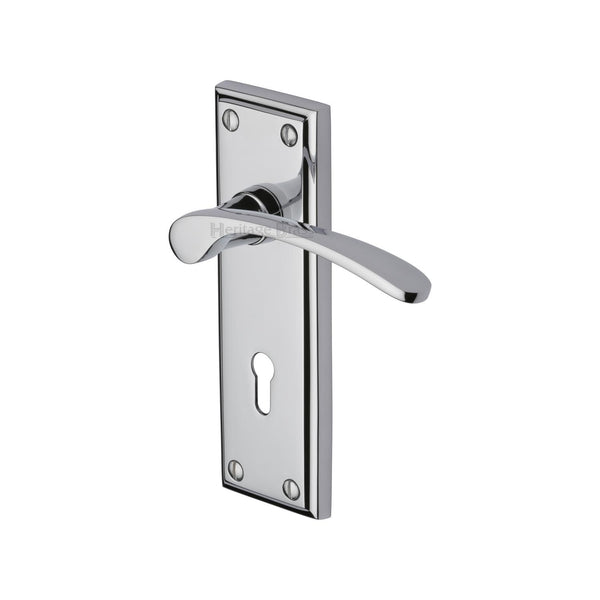 Heritage Brass Door Handle Lever Lock Hilton Design Polished Chrome finish
 - HIL8600-PC - Choice Handles