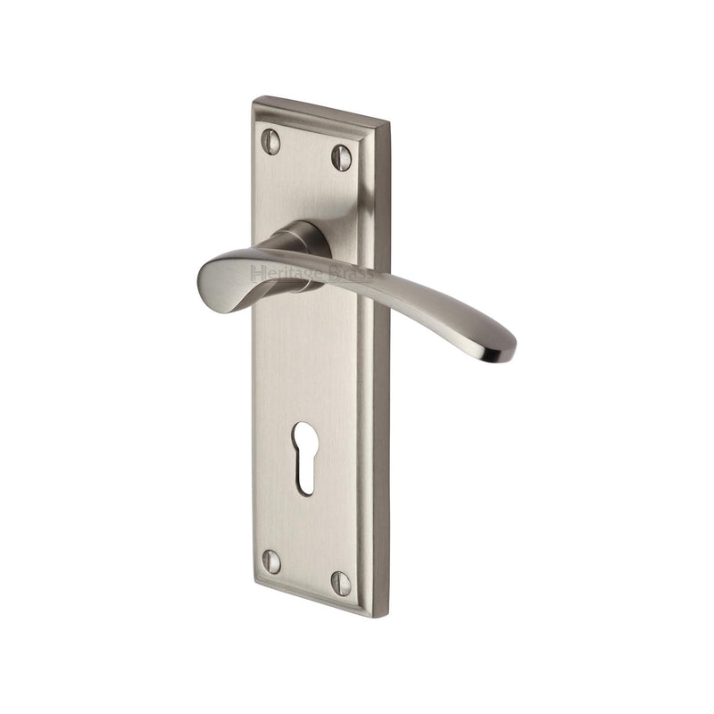 Heritage Brass Door Handle Lever Lock Hilton Design Satin Nickel finish - HIL8600-SN - Choice Handles