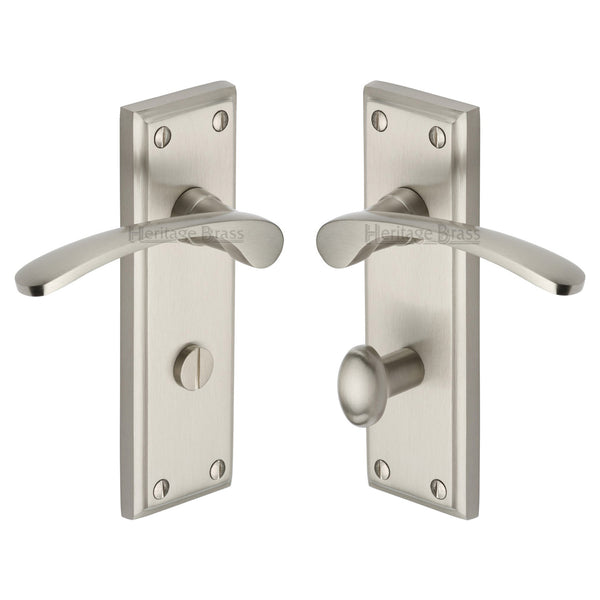 Heritage Brass Door Handle for Bathroom Hilton Design Satin Nickel finish - HIL8630-SN - Choice Handles