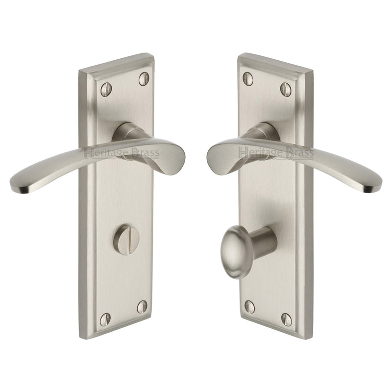 Heritage Brass Door Handle for Bathroom Hilton Design Satin Nickel finish - HIL8630-SN - Choice Handles