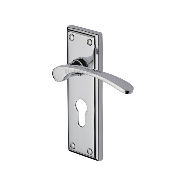 Heritage Brass Door Handle for Euro Profile Plate Hilton Design Polished Chrome finish
 - HIL8648-PC - Choice Handles
