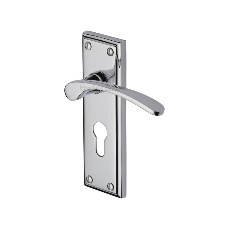 Heritage Brass Door Handle for Euro Profile Plate Hilton Design Polished Chrome finish
 - HIL8648-PC - Choice Handles