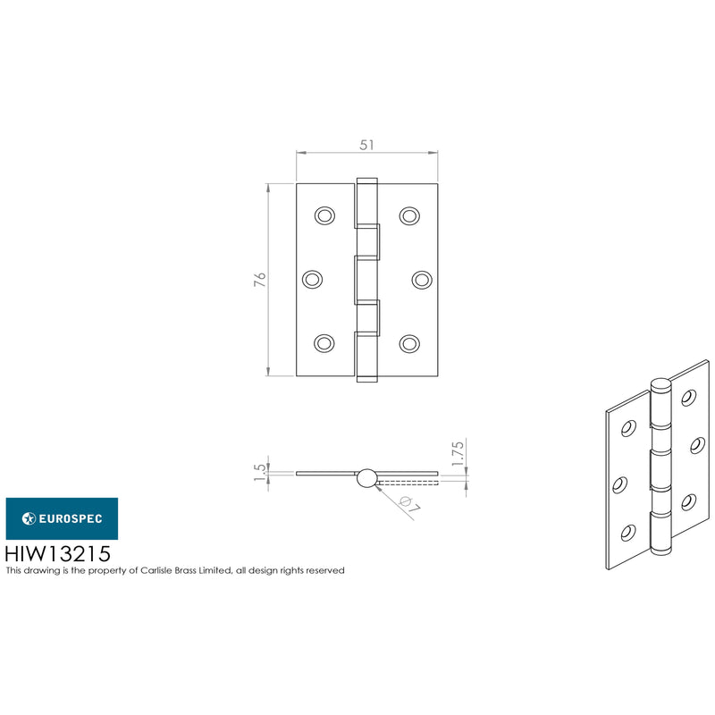 Eurospec - Washered Hinge - Satin Stainless Steel - HIW13215SSS