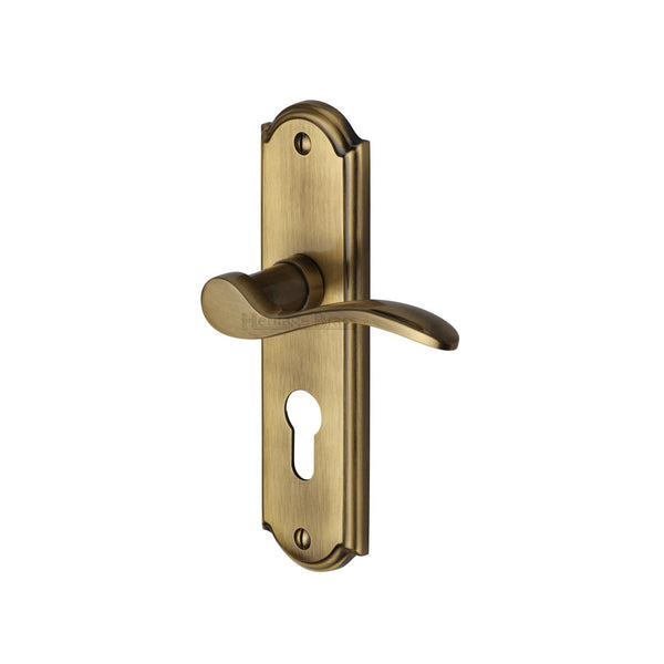 Heritage Brass Door Handle for Euro Profile Plate Howard Design Antique finish - HOW1348-AT - Choice Handles