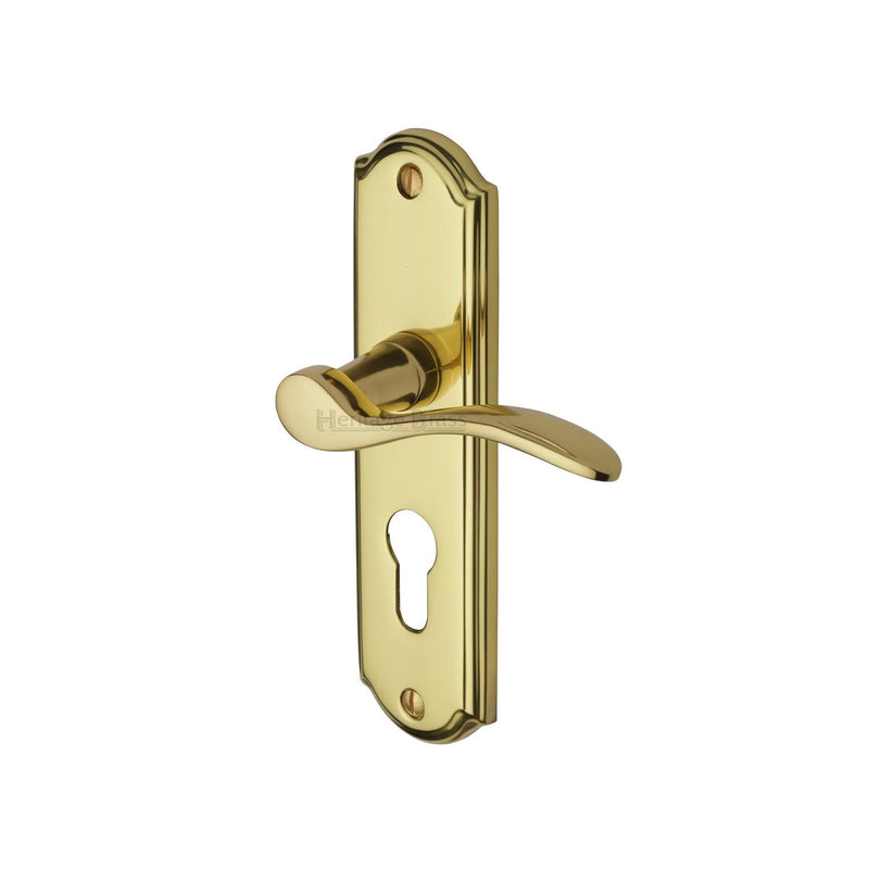 Heritage Brass Door Handle for Euro Profile Plate Howard Design Polished Brass finish - HOW1348-PB - Choice Handles
