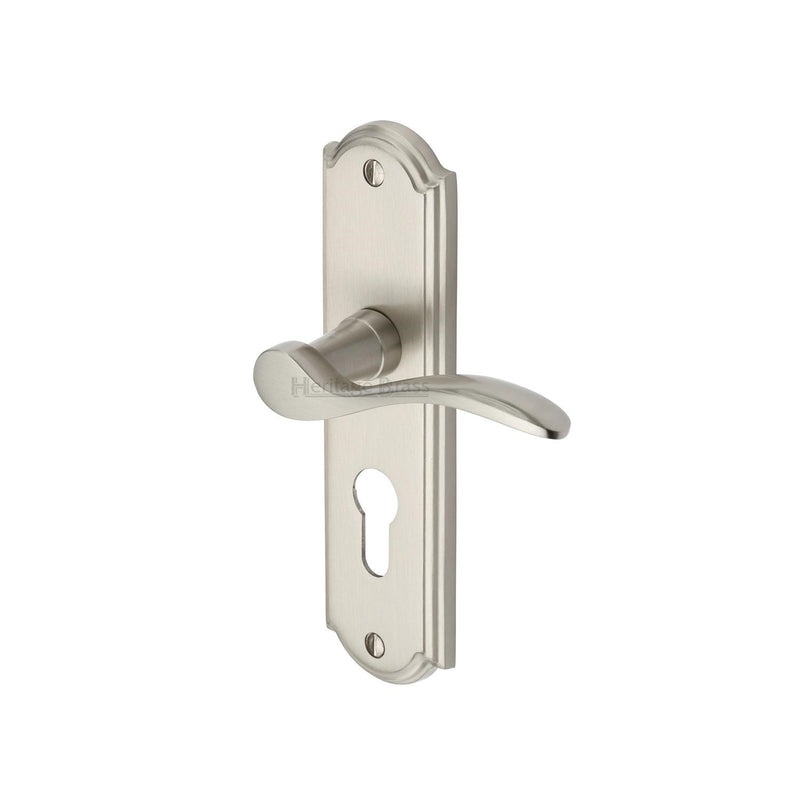 Heritage Brass Door Handle for Euro Profile Plate Howard Design Satin Nickel finish - HOW1348-SN - Choice Handles