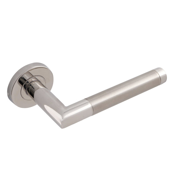 Eclipse - Dual finish Mitred Lever Door Handle On Rose Set -  Polished Stainless/Satin Stainless -  34417 - Choice Handles