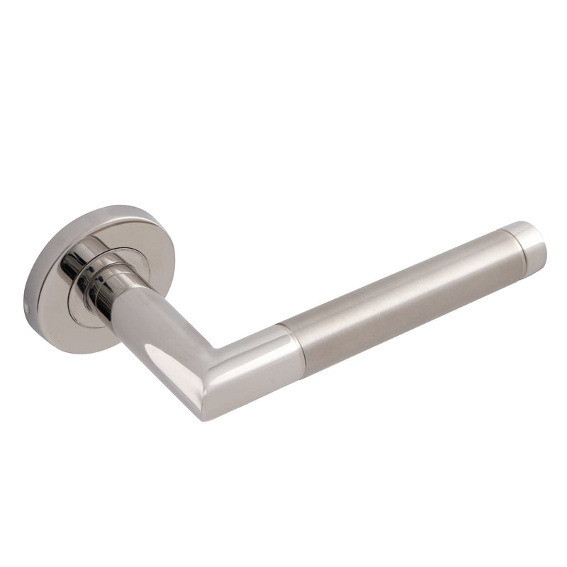 Eclipse - Dual finish Mitred Lever Door Handle On Rose Set -  Polished Stainless/Satin Stainless -  34417 - Choice Handles