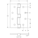 Frelan - Button Tip Hinge Grade 7 (102x76x2.5mm)  - Polished Chrome - J451BT-PC - (Pair) - Choice Handles