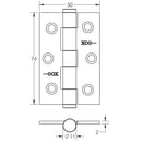 Frelan - Button Tip Hinge Grade 7 (76x50x2mm) - Electro Brass - J452BT-EB - (Pair) - Choice Handles