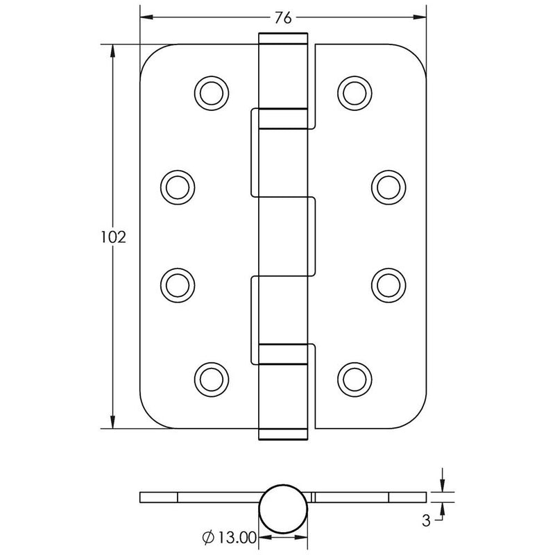 Jedo Grade 11 Radiused Steel Ball Bearing Hinges 102x76mm Satin Chrome - J8500RSC - Choice Handles