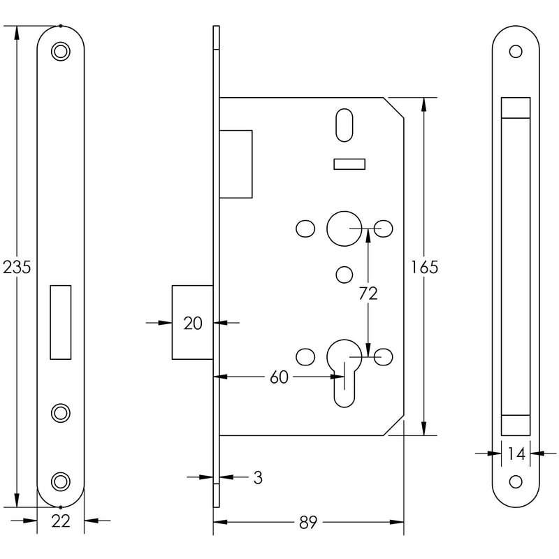 72mm Dark Bronze Din Euro Deadlock Radiused 60mm Backset - JL-DD60RDB
