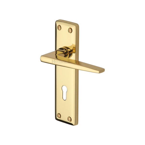 Heritage Brass Door Handle Lever Lock Kendal Design Polished Brass finish - KEN6800-PB - Choice Handles