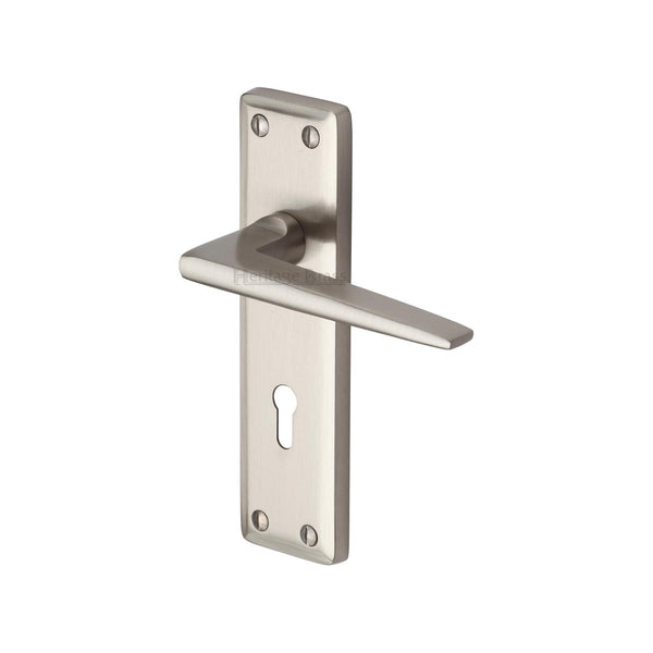 Heritage Brass Door Handle Lever Lock Kendal Design Satin Nickel finish - KEN6800-SN - Choice Handles