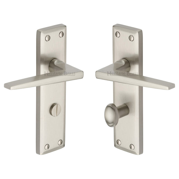 Heritage Brass Door Handle for Bathroom Kendal Design Satin Nickel finish - KEN6830-SN - Choice Handles