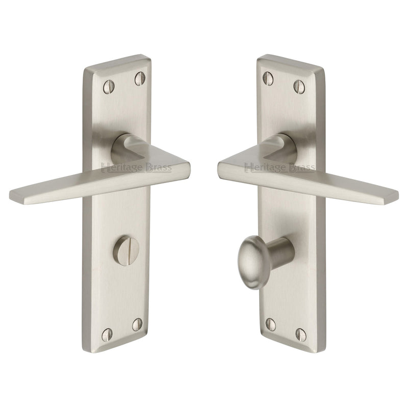 Heritage Brass Door Handle for Bathroom Kendal Design Satin Nickel finish - KEN6830-SN - Choice Handles