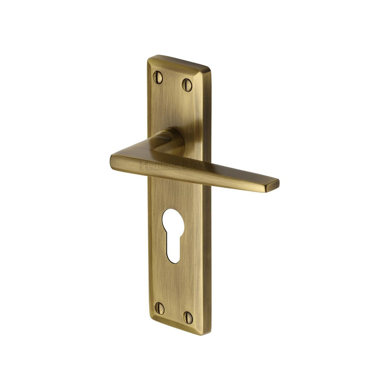 Heritage Brass Door Handle for Euro Profile Plate Kendal Design Antique finish - KEN6848-AT - Choice Handles