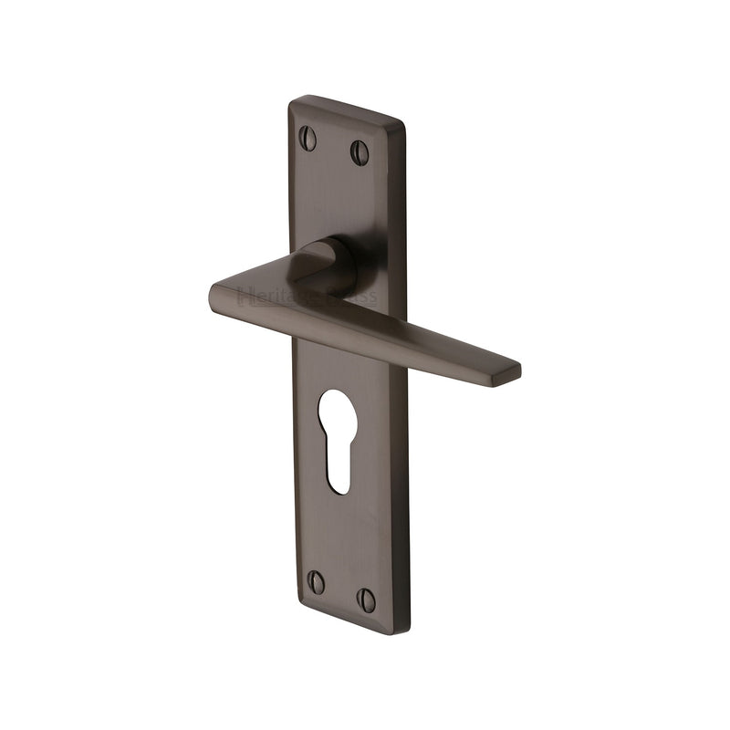 Heritage Brass Door Handle for Euro Profile Plate Kendal Design Matt Bronze finish - KEN6848-MB - Choice Handles