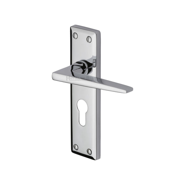 Heritage Brass Door Handle for Euro Profile Plate Kendal Design Polished Chrome finish - KEN6848-PC - Choice Handles