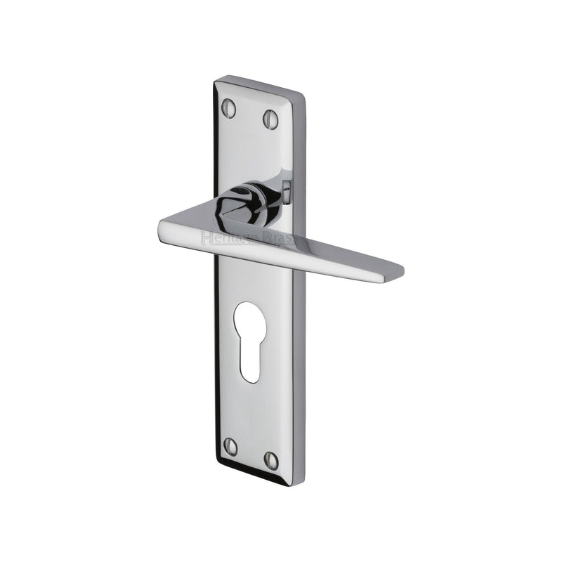 Heritage Brass Door Handle for Euro Profile Plate Kendal Design Polished Chrome finish - KEN6848-PC - Choice Handles