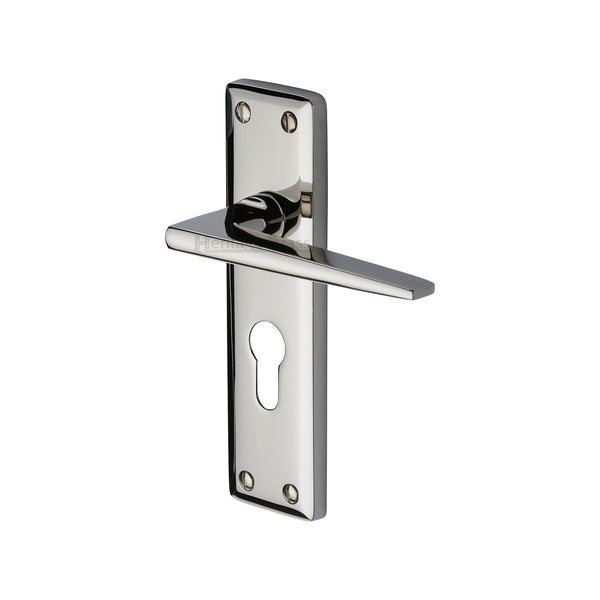 Heritage Brass Door Handle for Euro Profile Plate Kendal Design Polished Nickel finish - KEN6848-PNF - Choice Handles
