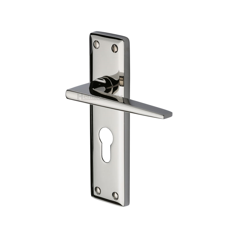 Heritage Brass Door Handle for Euro Profile Plate Kendal Design Polished Nickel finish - KEN6848-PNF - Choice Handles