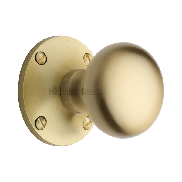 Heritage Brass Mortice Knob on Rose Kensington Design Satin Brass finish - KEN980-SB - Choice Handles
