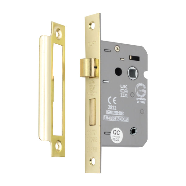 Spira Brass - 2.5" CE 3 Lever Bathroom Lock FD60 - Electro Brass - LAL1422EB - Choice Handles