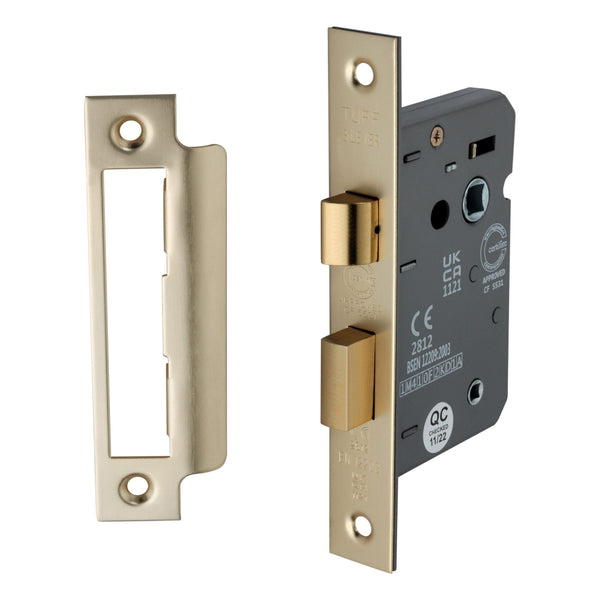 Spira Brass - 2.5" CE 3 Lever Bathroom Lock FD60 - Satin Brass - LAL1422SB - Choice Handles