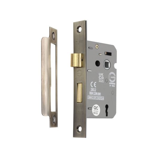 Spira Brass - 2.5" CE 3 Lever Mortice Sash Lock FD60 - Antique Brass - LAL1450ANT - Choice Handles