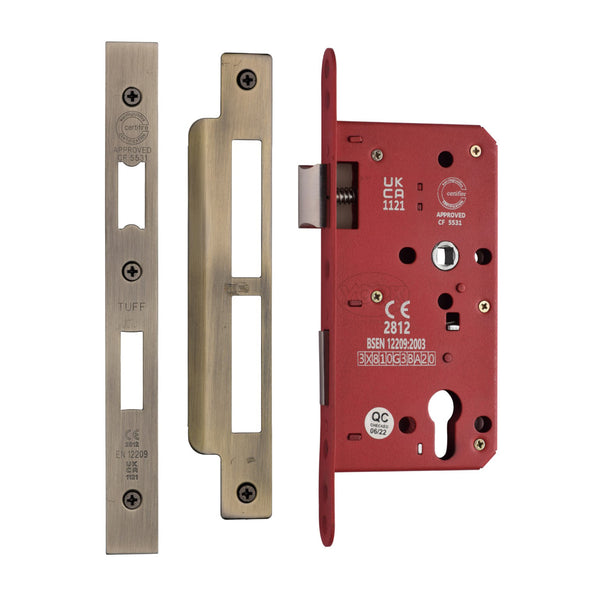 CE EuroProfile Lock Single Through (72mm Centre) Antique Brass Finish - LAL1631-AT