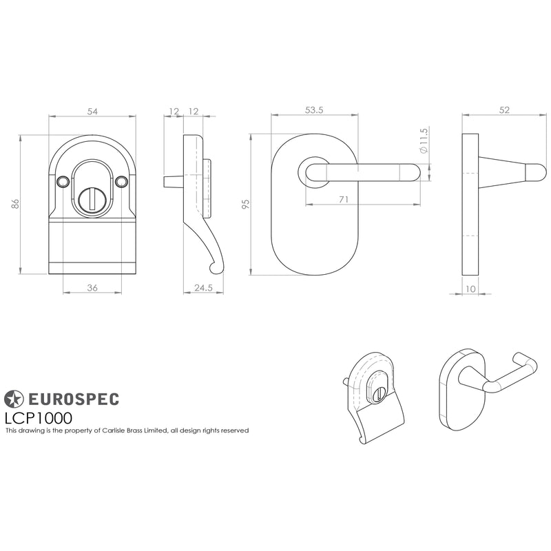 Eurospec - Security Cylinder Pull with Mini Lever - PVD - LCP1000PVD - Choice Handles
