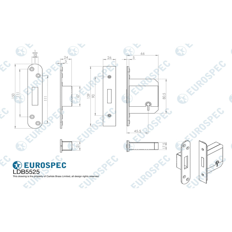 Eurospec - Easi T 5 Lever BS Deadlock 64mm - PVD - LDB5525PVD - Choice Handles