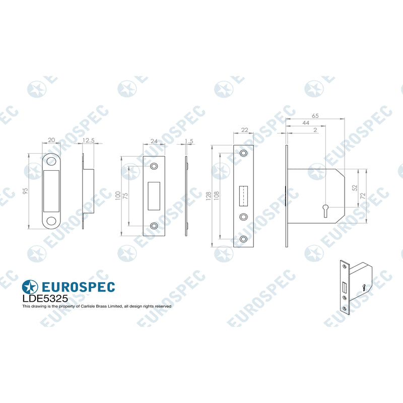 Eurospec - 3 Lever Deadlock 64mm - Electro Brassed - LDE5325EB - Choice Handles