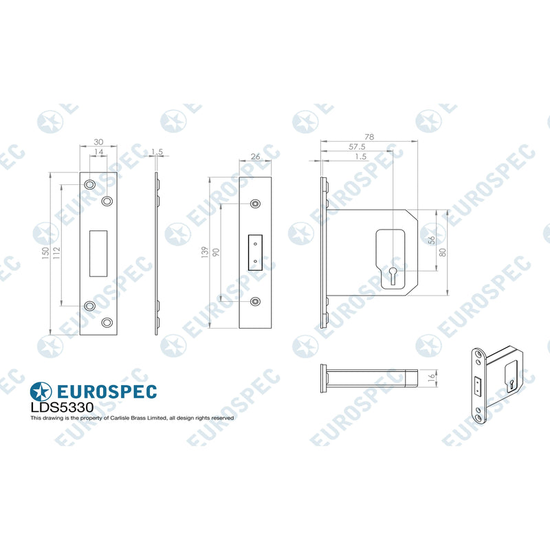 Eurospec - Easi-T 3 Lever Deadlock 76mm - Satin Stainless Steel - LDS5330SSS - Choice Handles