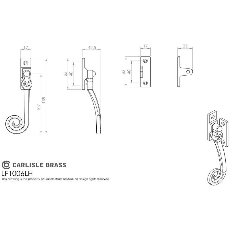 Carlisle Brass - Locking Casement Fastener C/W Key - Left Hand - Black Antique - LF1006LH