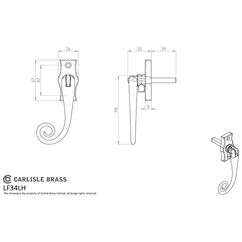 Carlisle Brass - Espagnolette Fastener/Left Hand - Black Antique - LF34LH