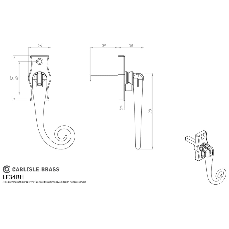 Carlisle Brass - Espagnolette Fastener/Right Hand - Black Antique - LF34RH