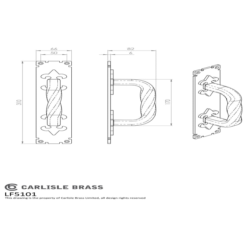 Carlisle Brass - Barley Twist Pull Handle On Backplate 310 x 65 mm - Black Antique - LF5101 - Choice Handles