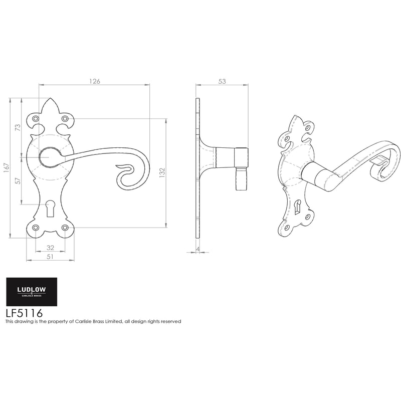 Carlisle Brass - Curly Tail Lever on Lock Backplate - Black Antique - LF5116 - Choice Handles