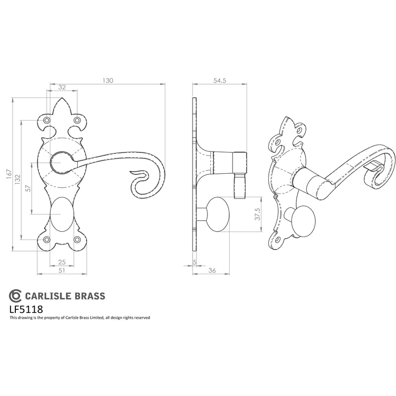 Carlisle Brass - Curly Tail Lever on WC Backplate - Black Antique - LF5118 - Choice Handles
